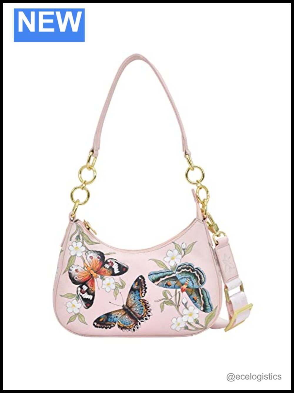 Hand-Painted Genuine Leather Small Hobo Bag with Crossbody Strap
